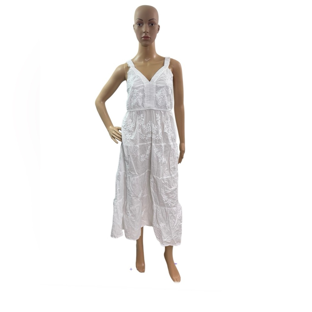 Japna Lounge  Women’s Size Medium Sleeveless White Embroidered Floral Dress - Picture 2 of 6